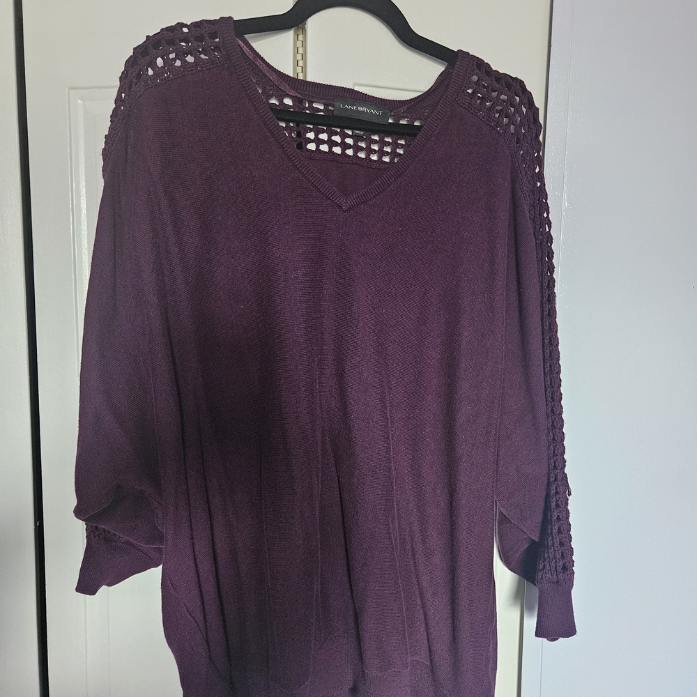 Lane Bryant Plum Crochet-Trim V-Neck Sweater